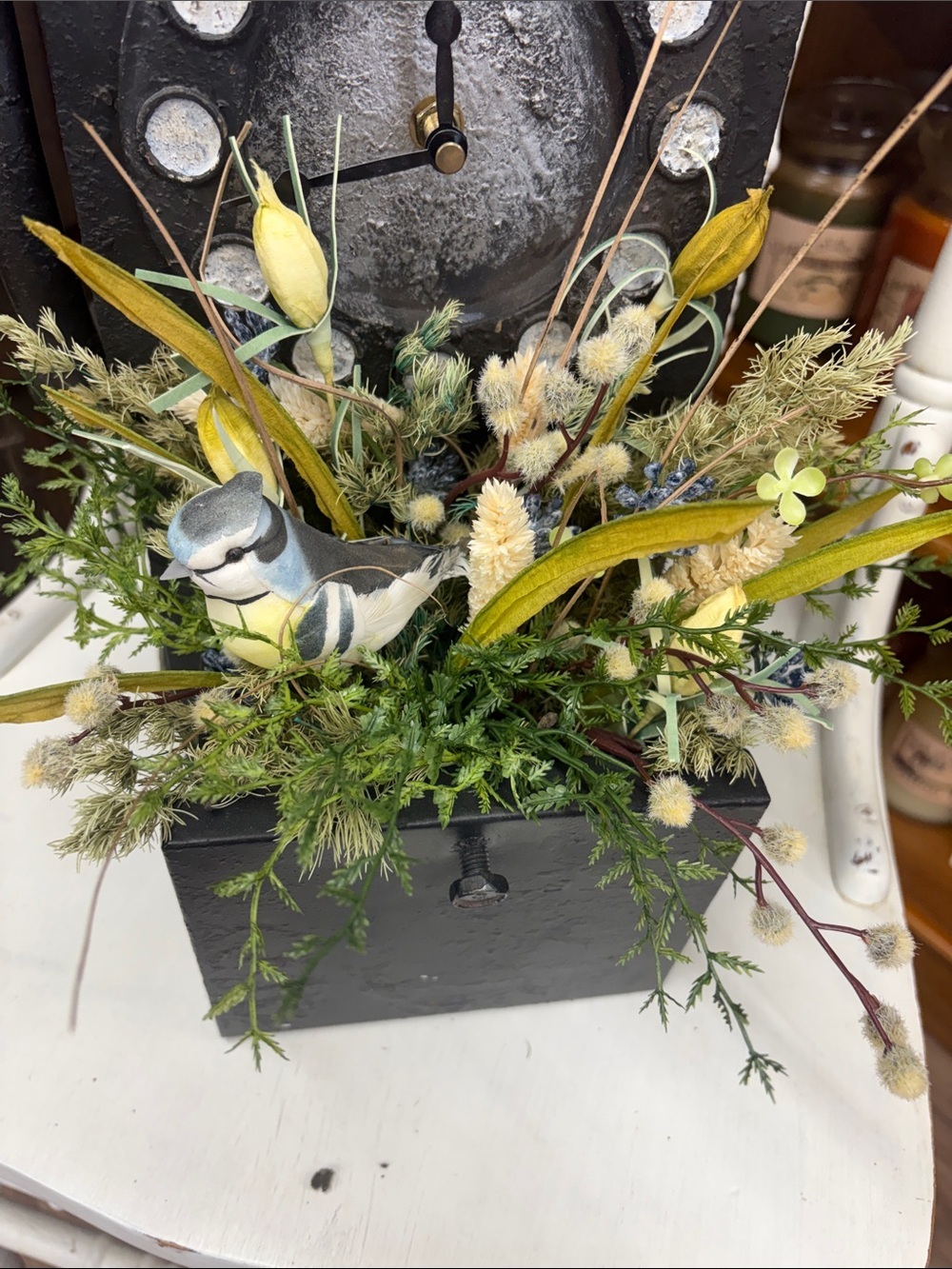 Handmade Black Vintage-Style Floral Clock Planter - Picture 4 of 7